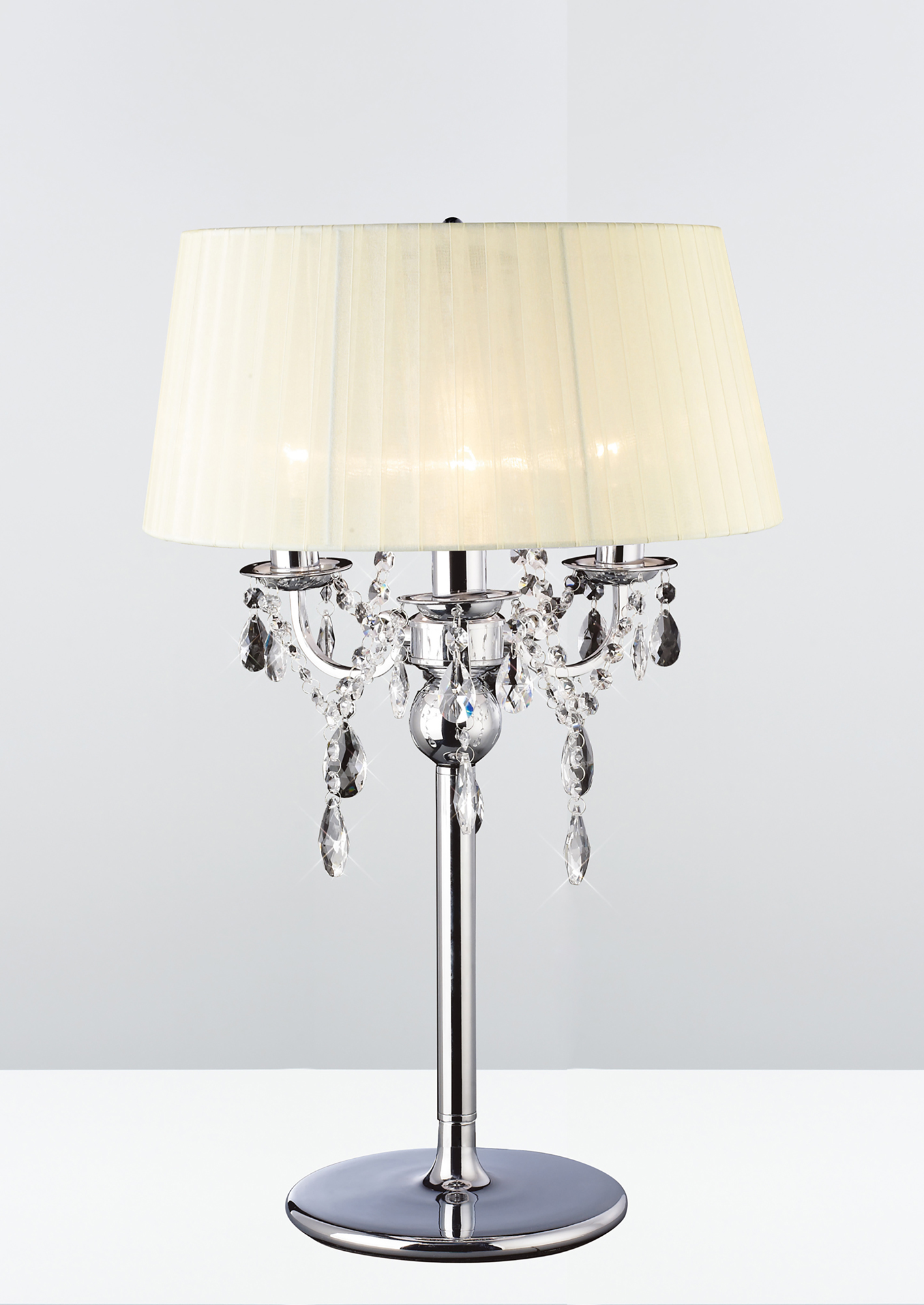 Olivia Polished Chrome-Ivory Cream Crystal Table Lamps Diyas Shaded Table Lamps